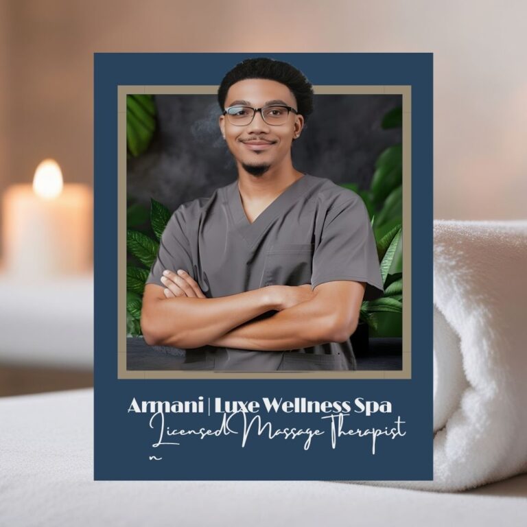 Armani, licensed massage therapist at Luxe Wellness Spa